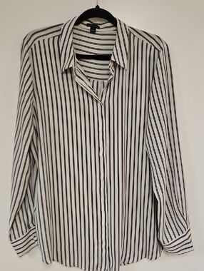 Ann Taylor Black and White Vertical Stripe Blouse